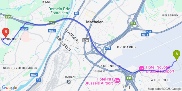 Map: Brussels Zaventem Airport (BRU) to Koningslo