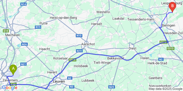 Map: Brussels Zaventem Airport (BRU) to Korspel