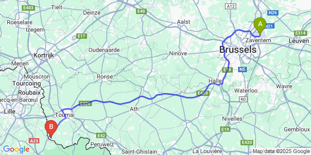 Map: Brussels Zaventem Airport (BRU) to La Glanerie