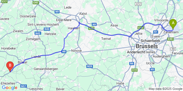 Map: Brussels Zaventem Airport (BRU) to La Houppe