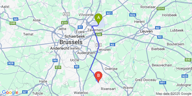 Map: Brussels Zaventem Airport (BRU) to La Hulpe
