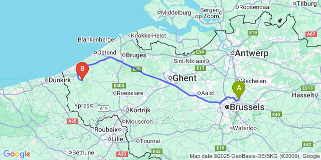 Map: Brussels Zaventem Airport (BRU) to Lampernisse