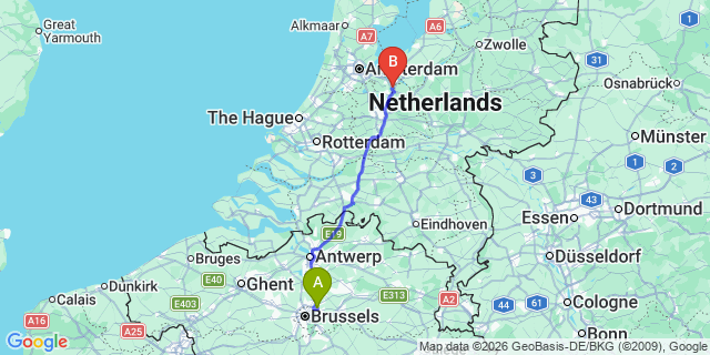 Map: Brussels Zaventem Airport (BRU) to Laren