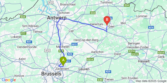 Map: Brussels Zaventem Airport (BRU) to Larum