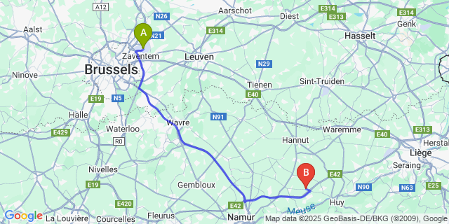 Map: Brussels Zaventem Airport (BRU) to Lavoir