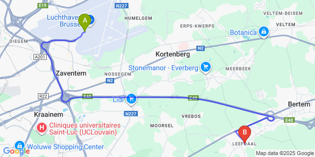 Map: Brussels Zaventem Airport (BRU) to Leefdaal