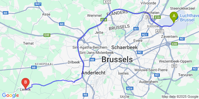 Map: Brussels Zaventem Airport (BRU) to Lennik