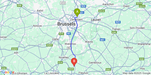 Map: Brussels Zaventem Airport (BRU) to Les Bons Villers