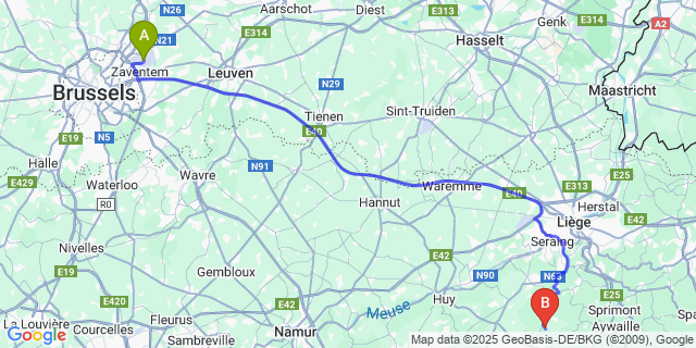 Map: Brussels Zaventem Airport (BRU) to Les Floxhes
