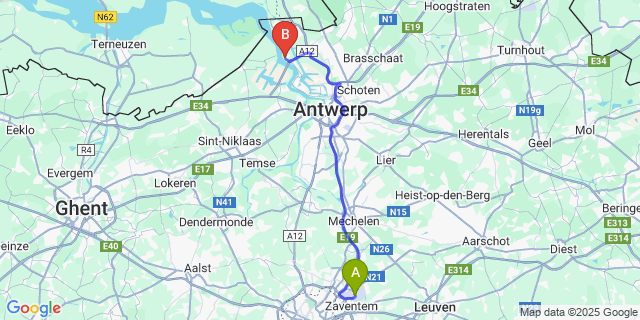 Map: Brussels Zaventem Airport (BRU) to Lillo