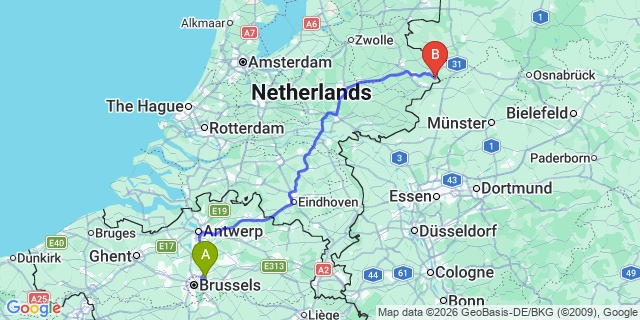 Map: Brussels Zaventem Airport (BRU) to Losser