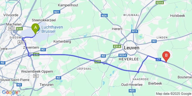 Map: Brussels Zaventem Airport (BRU) to Lovenjoel