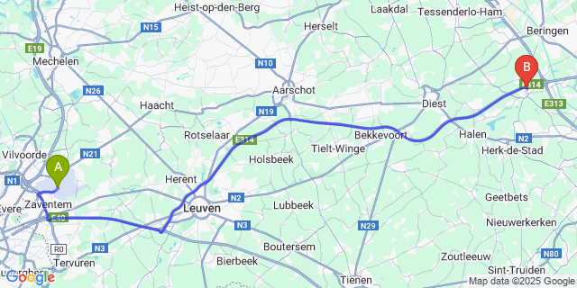 Map: Brussels Zaventem Airport (BRU) to Lummen