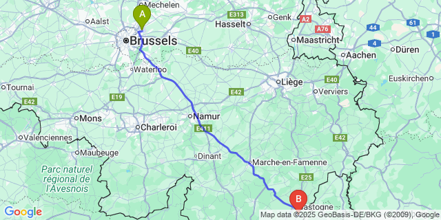 Map: Brussels Zaventem Airport (BRU) to Lutrebois