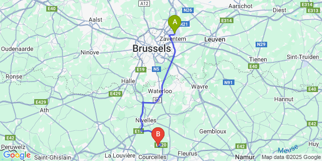 Map: Brussels Zaventem Airport (BRU) to Luttre