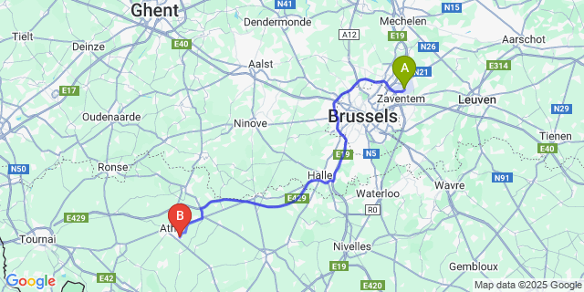 Map: Brussels Zaventem Airport (BRU) to Maffle