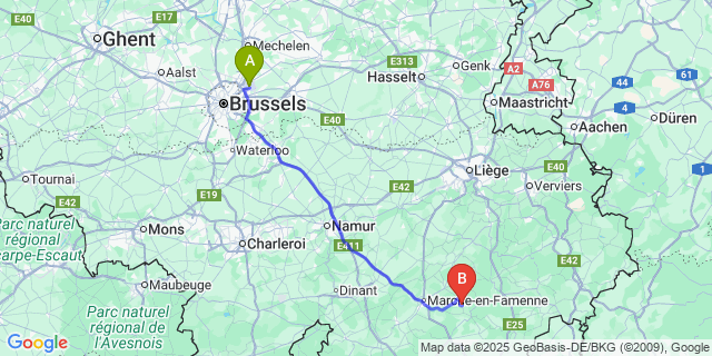 Map: Brussels Zaventem Airport (BRU) to Marcourt