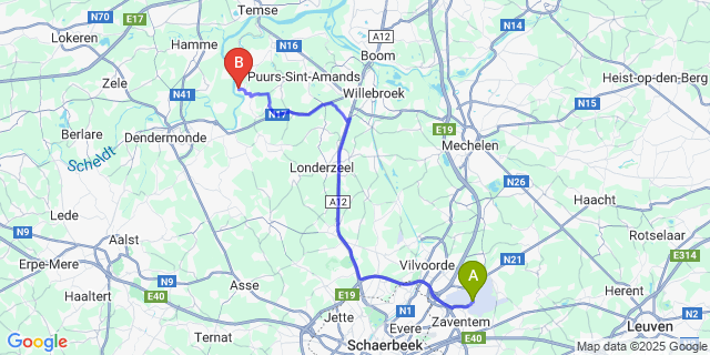 Map: Brussels Zaventem Airport (BRU) to Mariekerke