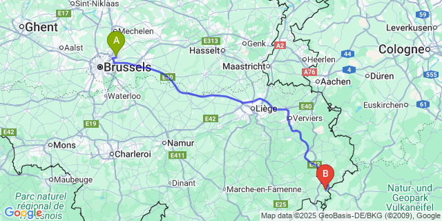 Map: Brussels Zaventem Airport (BRU) to Maspelt