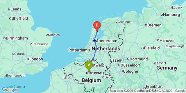 Map: Brussels Zaventem Airport (BRU) to Medemblik