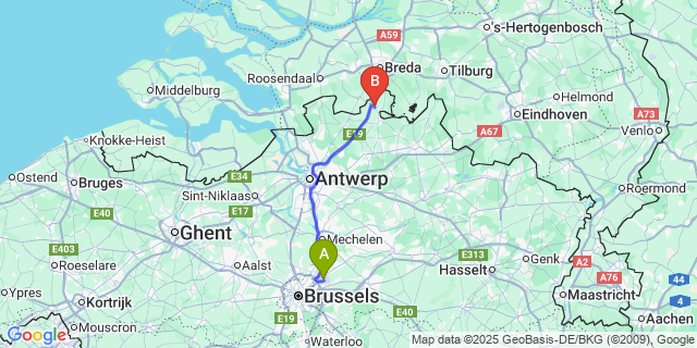 Map: Brussels Zaventem Airport (BRU) to Meer