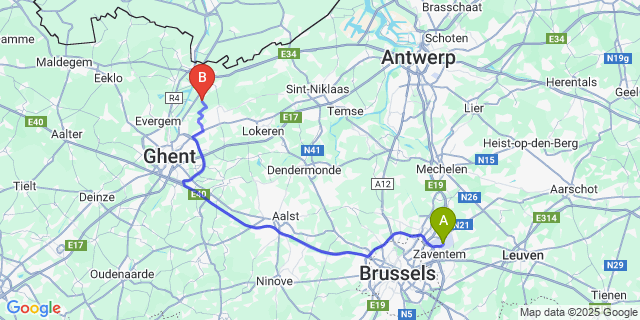 Map: Brussels Zaventem Airport (BRU) to Mendonk