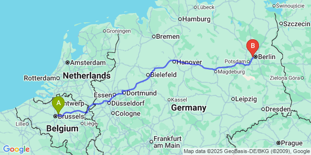 Map: Brussels Zaventem Airport (BRU) to Messe Berlin, Brussels