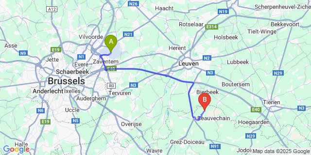 Map: Brussels Zaventem Airport (BRU) to Mille