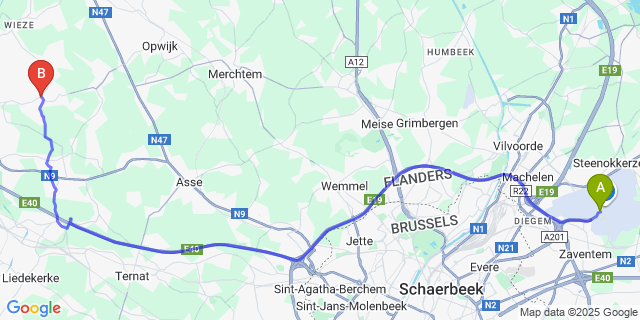 Map: Brussels Zaventem Airport (BRU) to Moorsel