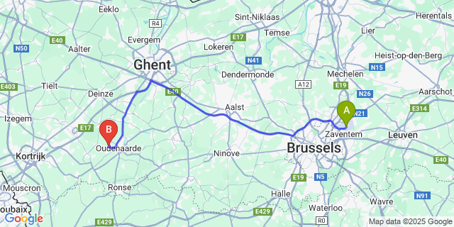 Map: Brussels Zaventem Airport (BRU) to Moregem