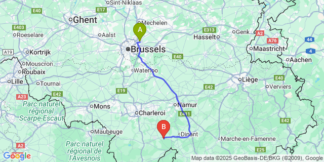 Map: Brussels Zaventem Airport (BRU) to Morville