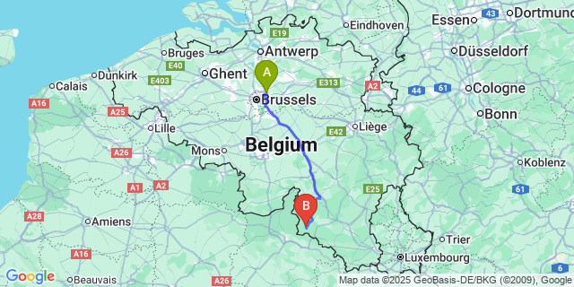Map: Brussels Zaventem Airport (BRU) to Mouzaive