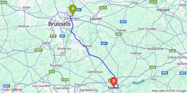 Map: Brussels Zaventem Airport (BRU) to Namen
