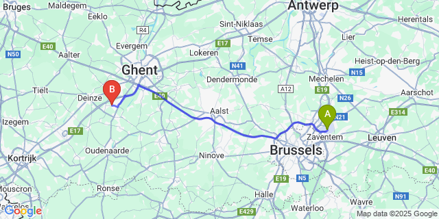 Map: Brussels Zaventem Airport (BRU) to Nazareth