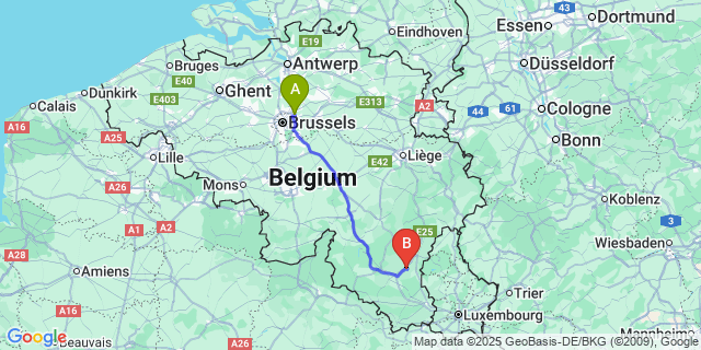 Map: Brussels Zaventem Airport (BRU) to Nives