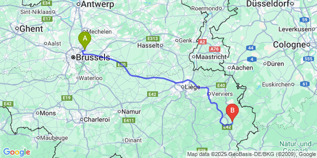 Map: Brussels Zaventem Airport (BRU) to Ondenval
