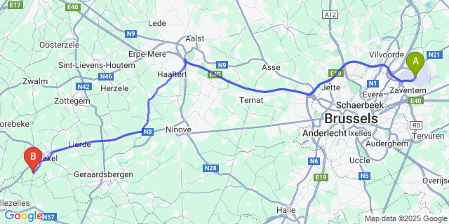 Map: Brussels Zaventem Airport (BRU) to Opbrakel