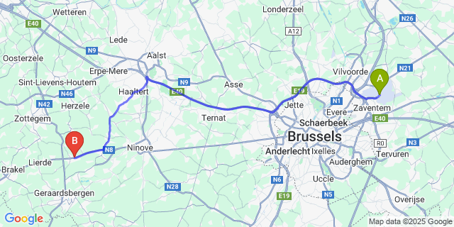 Map: Brussels Zaventem Airport (BRU) to Ophasselt