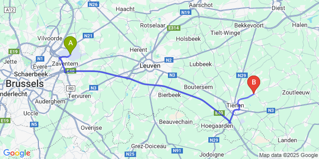 Map: Brussels Zaventem Airport (BRU) to Oplinter