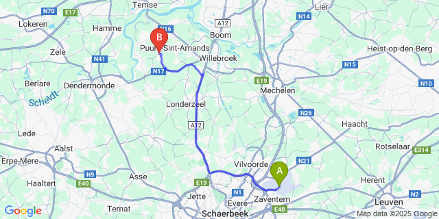 Map: Brussels Zaventem Airport (BRU) to Oppuurs