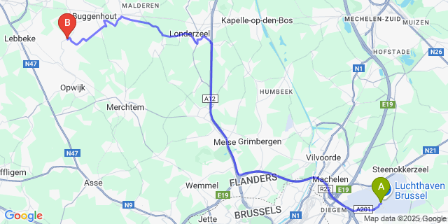 Map: Brussels Zaventem Airport (BRU) to Opstal