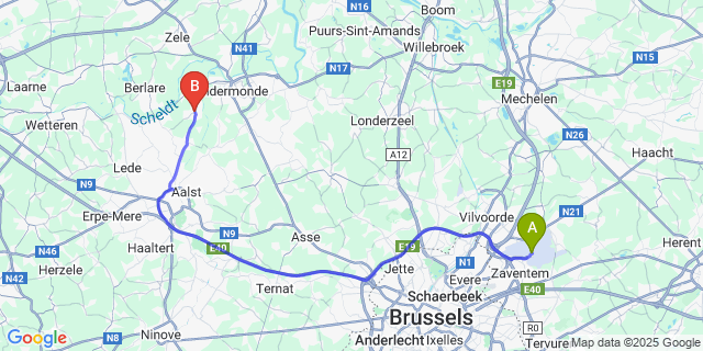 Map: Brussels Zaventem Airport (BRU) to Oudegem