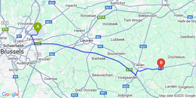 Map: Brussels Zaventem Airport (BRU) to Overhespen