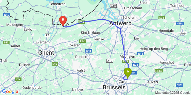 Map: Brussels Zaventem Airport (BRU) to Overslag