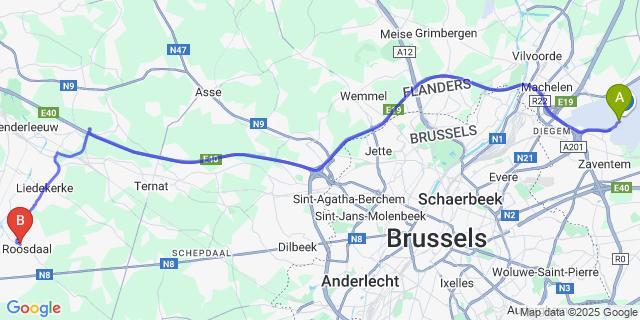 Map: Brussels Zaventem Airport (BRU) to Pamel
