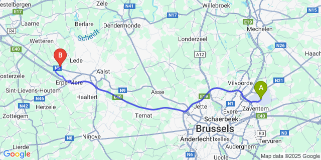 Map: Brussels Zaventem Airport (BRU) to Papegem