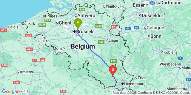 Map: Brussels Zaventem Airport (BRU) to Parette