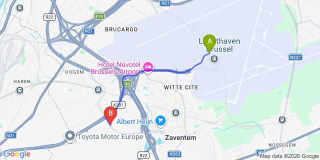 Map: Brussels Zaventem Airport (BRU) to Park Inn by Radisson Brussels Airport
