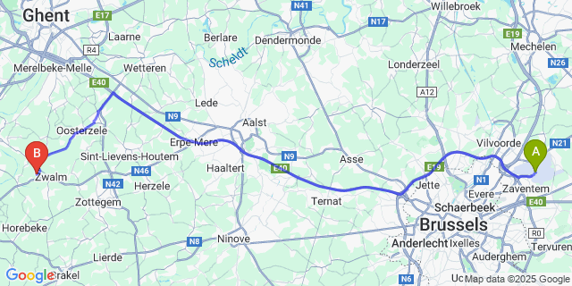Map: Brussels Zaventem Airport (BRU) to Paulatem