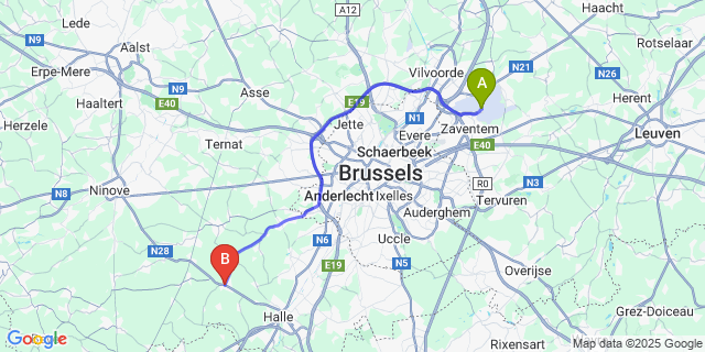 Map: Brussels Zaventem Airport (BRU) to Pepingen